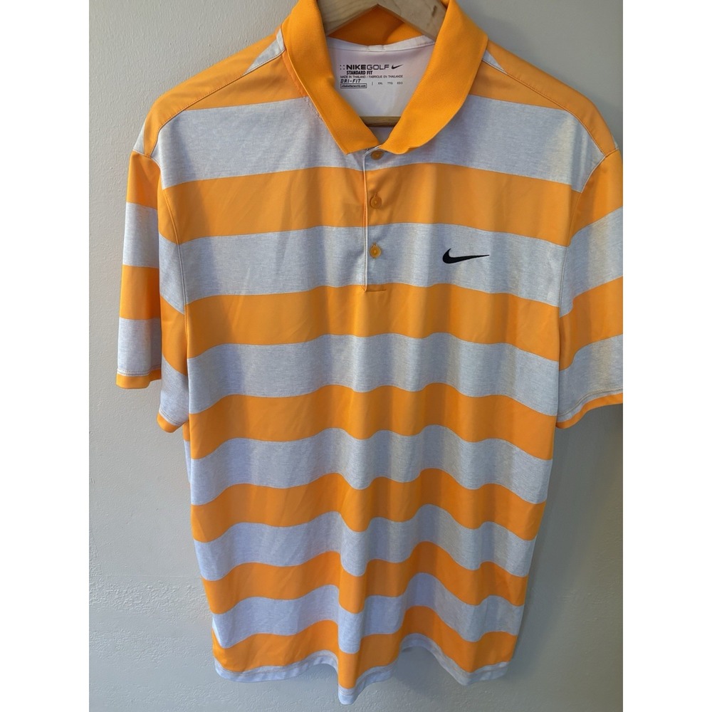 Nike Golf Men's Dri-Fit Golf Polo - Orange Gray Stripe- Standard Fit - Size 2XL
